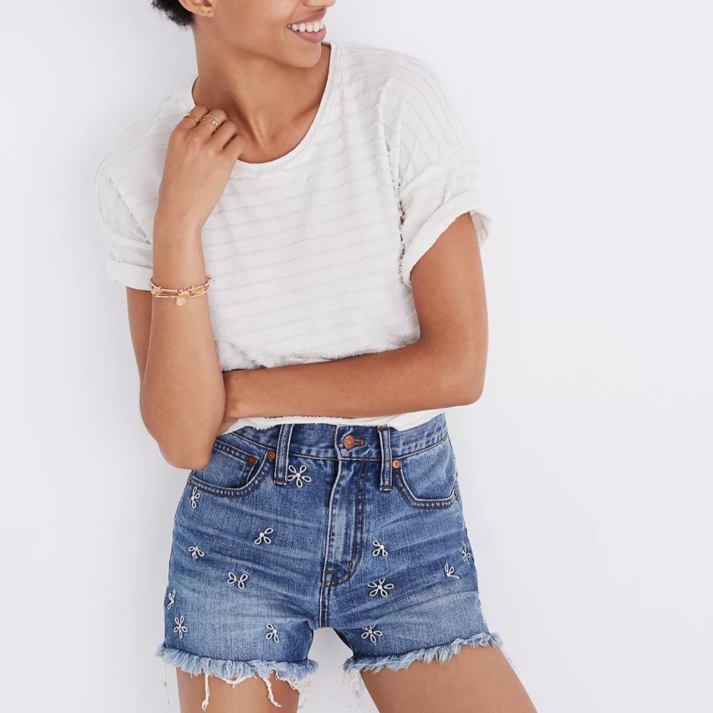 Madewell Jean Shorts Embroidered Daisy Flower